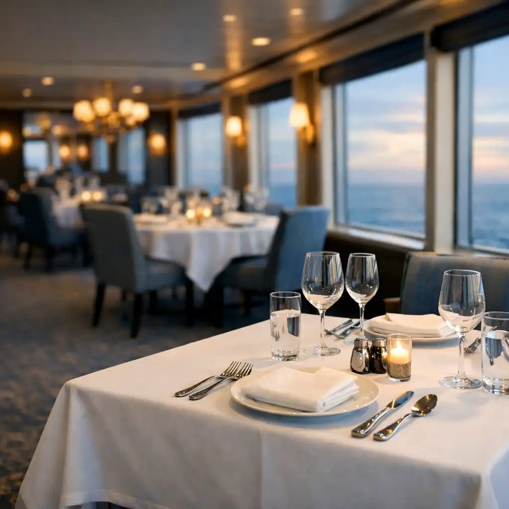 Elegancka restauracja na statku wycieczkowym z widokiem na ocean